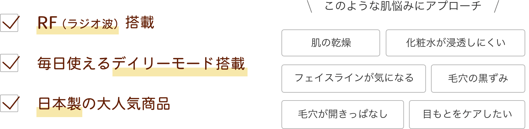 RF（ラジオ波）搭載。毎日使えるデイリーモード搭載。安心の日本製。